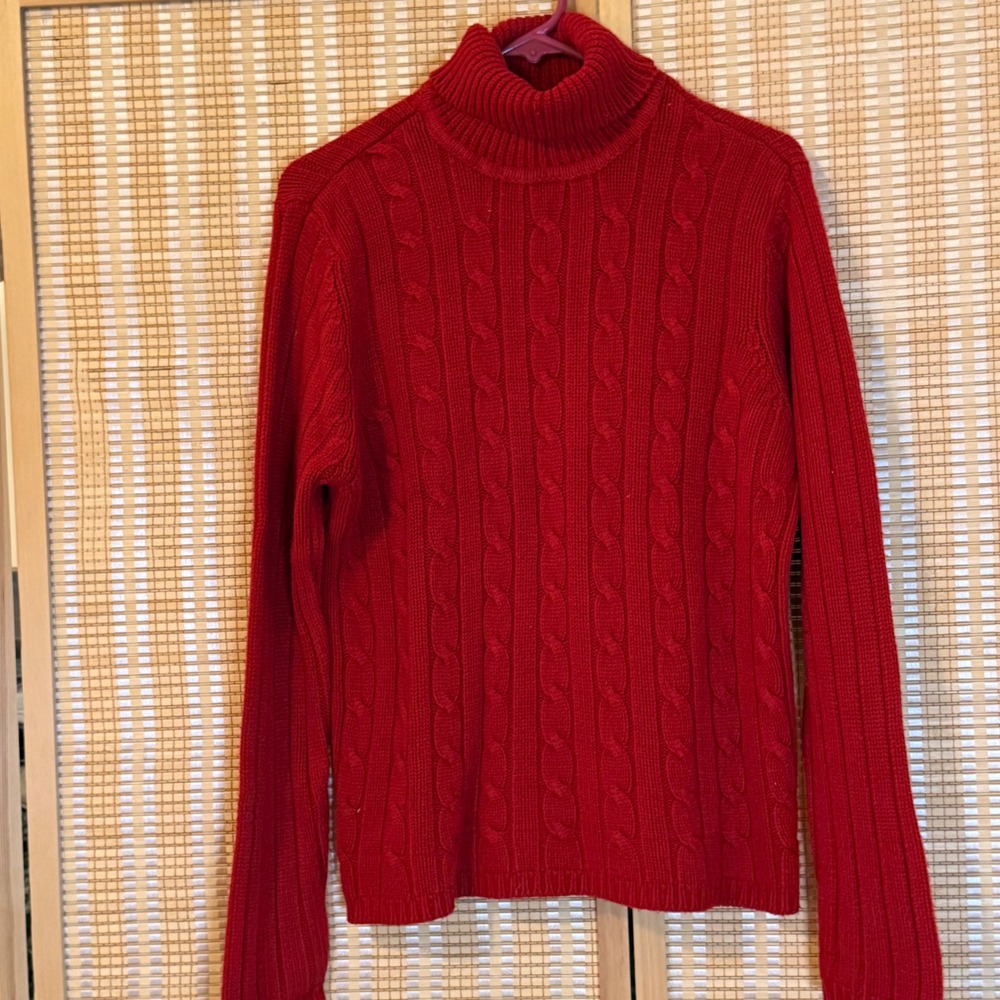 Sag Harbor Womens Red Cable Knit Turtleneck Sweater Large Preppy Career Office